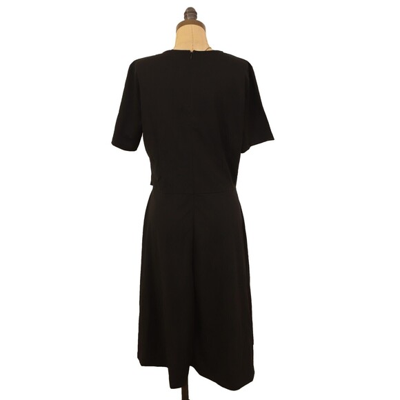 Fenjar Knee Length Flared Dress Size XL Short Sleeve Tie Waist Black NWT B55 - Picture 4 of 5